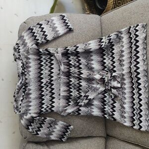 Alex Marie Black and Gray Chevron Cowl Neck Dress